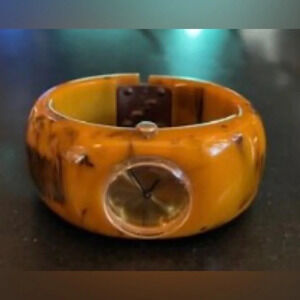 ENDURA BAKELITE Vintage 1940s Mississippi Mud Clamper Cuff Bangle Watch RARE